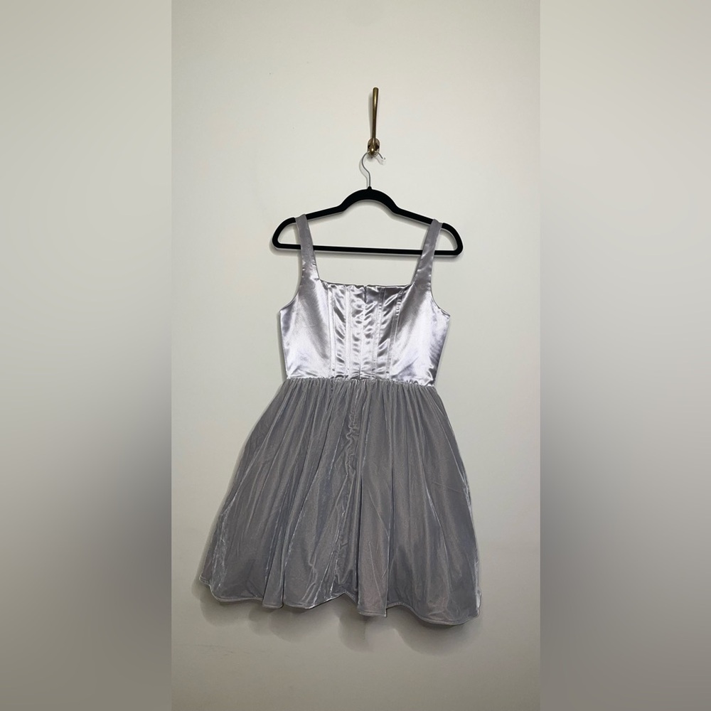 STAUD Landscape Silver Mini Dress Velvet Gray Tulle - Picture 9 of 9